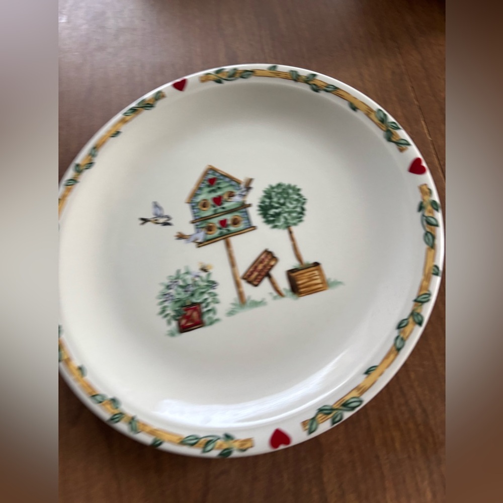 Thomson pottery White Plate with Birdhouse and Tree Design